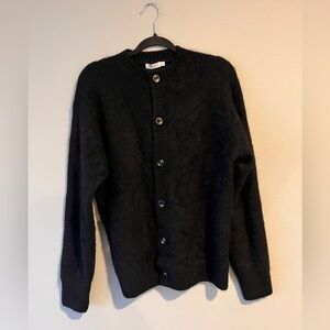 Men's Black Crewneck Button-Front Sweater Cardigan